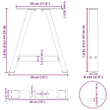 A-Shaped Coffee Table Legs - 2 pcs Black Steel 38x(42-43) cm