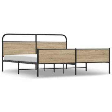 Elegant Metal Bed Frame in Smoked Oak - 193x203 cm