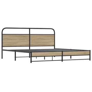 Elegant Metal Bed Frame in Smoked Oak - 183x213 cm