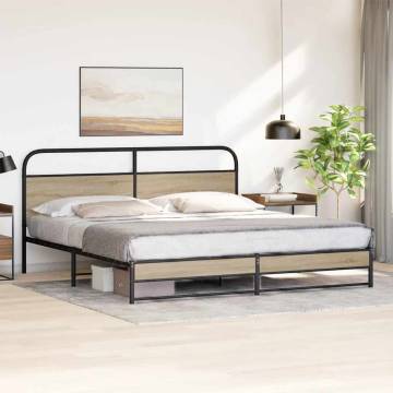 Elegant Metal Bed Frame in Smoked Oak - 183x213 cm