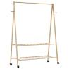 Bamboo Clothes Rack with Shelves & Wheels - 132x45.5x155.5 cm