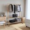 Bamboo Clothes Rack with Shelves & Wheels - 132x45.5x155.5 cm