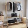 Bamboo Clothes Rack with Shelves & Wheels - 132x45.5x155.5 cm