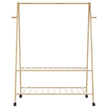 Bamboo Clothes Rack with Shelves & Wheels - 132x45.5x155.5 cm