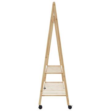 Bamboo Clothes Rack with Shelves & Wheels - 132x45.5x155.5 cm