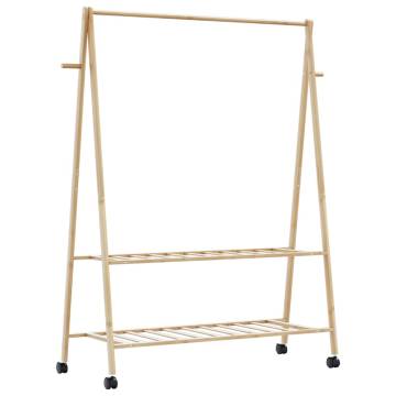 Bamboo Clothes Rack with Shelves & Wheels - 132x45.5x155.5 cm