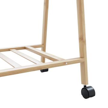 Bamboo Clothes Rack with Shelves & Wheels - 132x45.5x155.5 cm