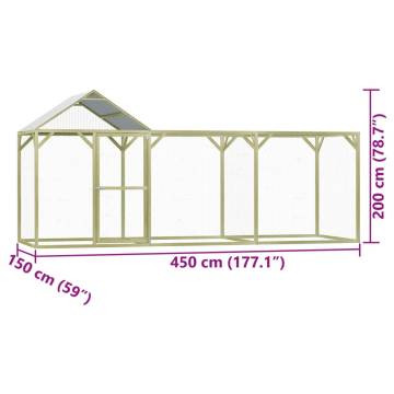 Durable Chicken Cage 4.5x1.5x2 m - Impregnated Pine Wood