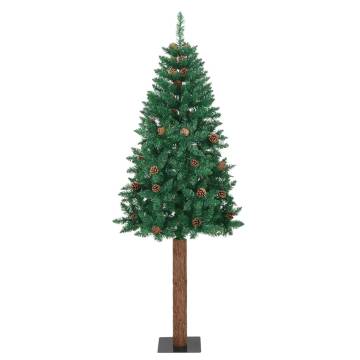 Slim Christmas Tree with Real Wood & Cones - 180 cm