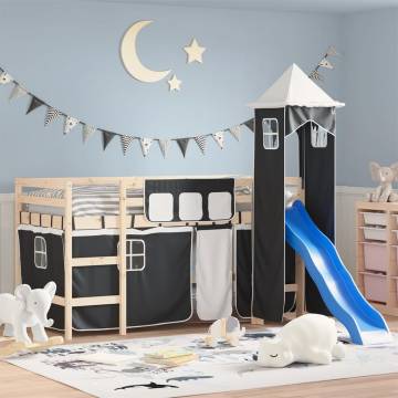 Loft Bed Curtains with Tower - White & Black Polyester | HipoMarket