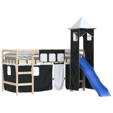 Loft Bed Curtains with Tower - White & Black Polyester | HipoMarket