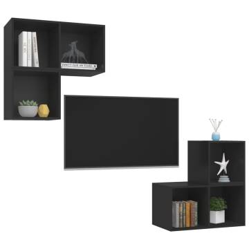 4 Piece Black TV Cabinet Set | Stylish Storage Solution