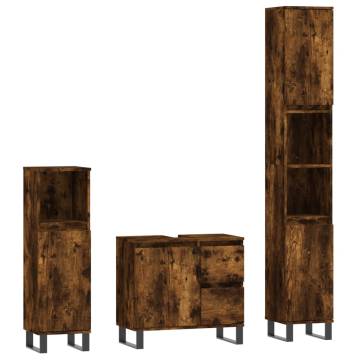 3 Piece Bathroom Furniture Set - Smoked Oak Engineered Wood