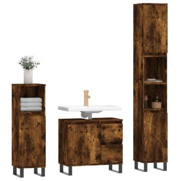 3 Piece Bathroom Furniture Set - Smoked Oak Engineered Wood