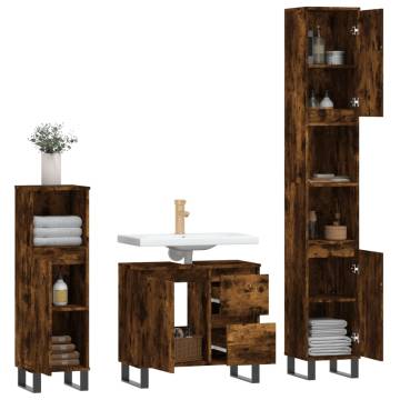 3 Piece Bathroom Furniture Set - Smoked Oak Engineered Wood