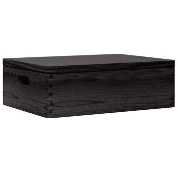 Wooden Box with Lid & Handles - Black Pine Storage | HipoMarket