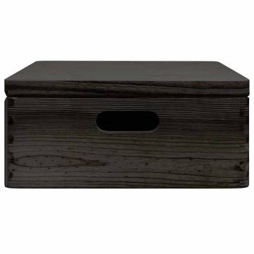 Wooden Box with Lid & Handles - Black Pine Storage | HipoMarket