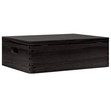 Wooden Box with Lid & Handles - Black Pine Storage | HipoMarket