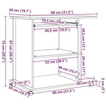 Artisan Oak Computer Desk - Compact & Stylish 80x50 cm