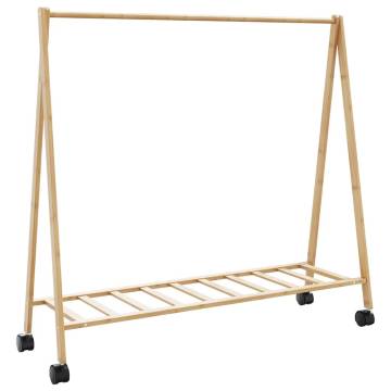 Bamboo Clothes Rack with Shelves and Wheels - 106x34x106.5 cm