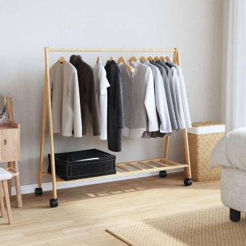 Bamboo Clothes Rack with Shelves and Wheels - 106x34x106.5 cm