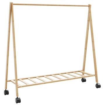 Bamboo Clothes Rack with Shelves and Wheels - 106x34x106.5 cm