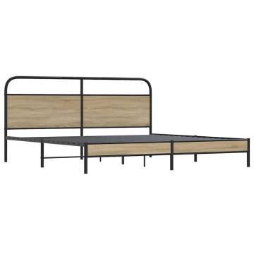 Robust Metal Bed Frame without Mattress - Smoked Oak 183x213 cm