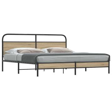 Robust Smoked Oak Metal Bed Frame 200x200 cm | HipoMarket