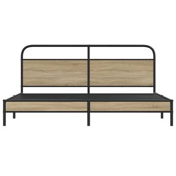 Robust Smoked Oak Metal Bed Frame 200x200 cm | HipoMarket