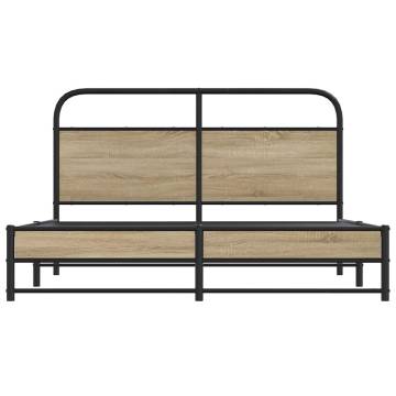 Robust Metal Bed Frame Smoked Oak 160x200 cm - Hipomarket