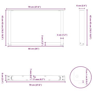 U-Shaped Coffee Table Legs - Anthracite Steel, 70x(42-43) cm