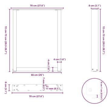 Coffee Table Legs U-Shaped 2 pcs White - Durable Steel Design