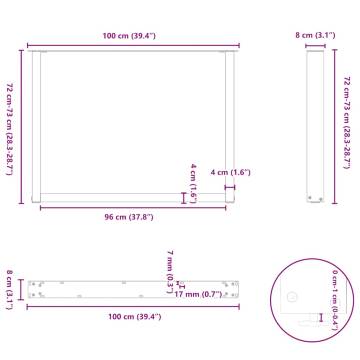 U-Shaped Coffee Table Legs - Anthracite Steel 100x(72-73) cm