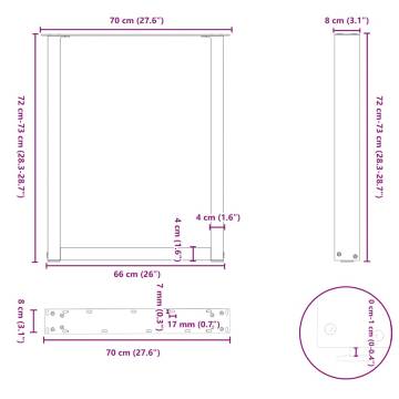 U-Shaped Coffee Table Legs - White Steel - 70 cm - 3 pcs