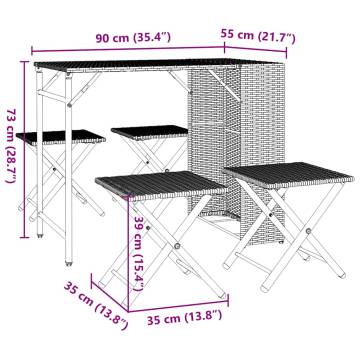 5 Piece Foldable Garden Dining Set - Light Grey Poly Rattan