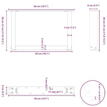 Coffee Table Legs U-Shaped White - Durable Steel, 2 Pcs