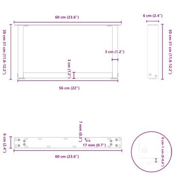 U-Shaped Coffee Table Legs - Black Steel 60x(30-31) cm | HipoMarket