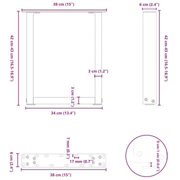 U-Shaped Coffee Table Legs - Anthracite Steel - 38x(42-43) cm