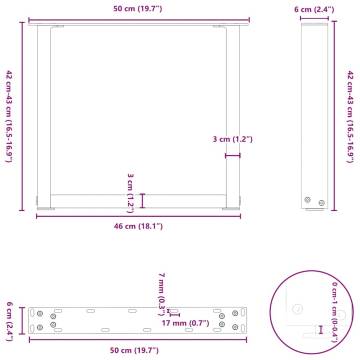 U-Shaped Coffee Table Legs - 50x(42-43) cm Black Steel (2 pcs)