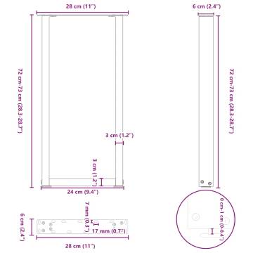 U-Shaped Coffee Table Legs (2 pcs) - Black Steel, 28x(72-73) cm