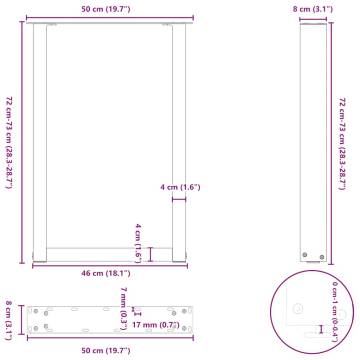 U-Shaped Coffee Table Legs - White Steel 50x(72-73) cm - 2 pcs