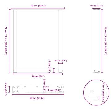 U-Shaped Coffee Table Legs - 2pcs Anthracite Steel 60cm