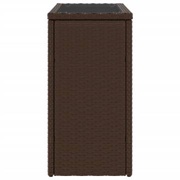 Garden Side Table with Glass Top - Brown Poly Rattan 58x27.5cm