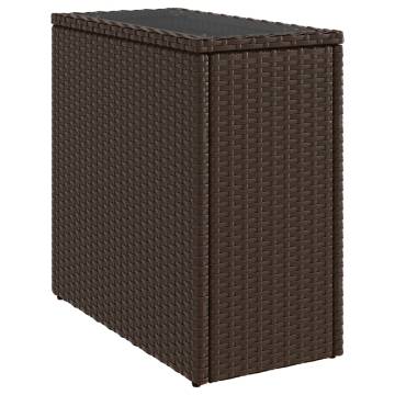 Garden Side Table with Glass Top - Brown Poly Rattan 58x27.5cm