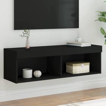 Stylish Black TV Cabinet with LED Lights - 100x30x30 cm