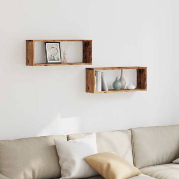 Wall Cube Shelves 2 pcs Old Wood - Stylish & Space Saving