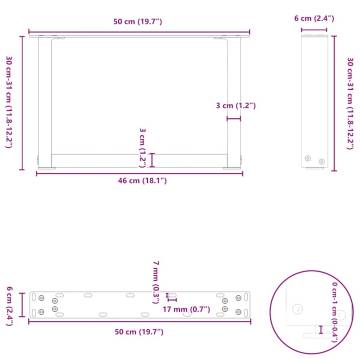 U-Shaped Coffee Table Legs - Black Steel 50x(30-31) cm - 2 pcs