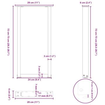 U-Shaped White Coffee Table Legs - 2 pcs Steel (28x72-73 cm)