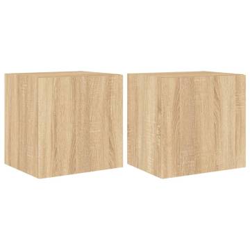 Stylish TV Wall Cabinets with LED Lights - Sonoma Oak - 2 Pcs