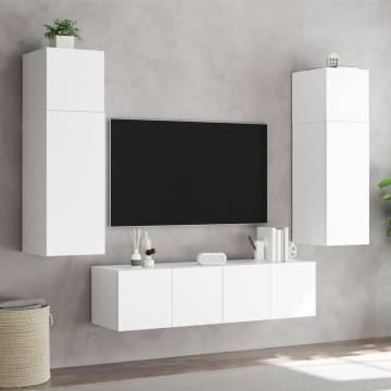 TV Wall Cabinet with LED Lights - White 60x35x41 cm